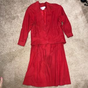 Vintage Red Corduroy Skirt Suit